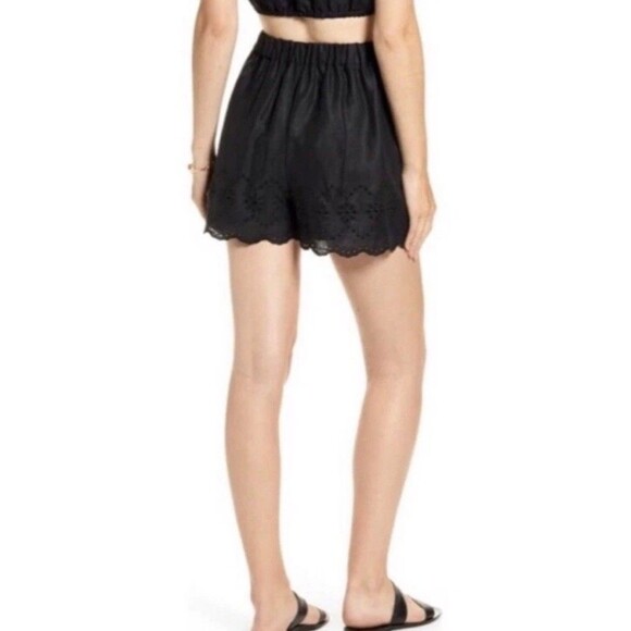Rachel Parcell Shorts Womens XS Eyelet Linen Black Pockets Elastic Band Stretch - Picture 7 of 7